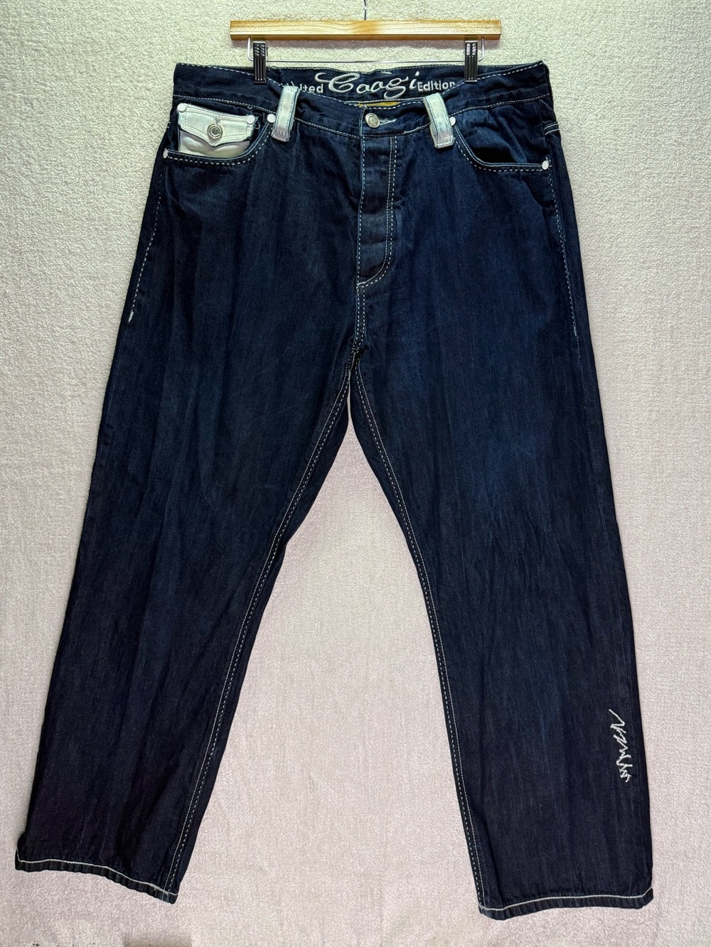 COOGI Men's Straight Jeans in Dark Blue with Light Trim